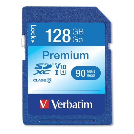 VERBATIM 128GB Premium SDXC Memory Card, UHS-I V10 U1 Class 10 44025